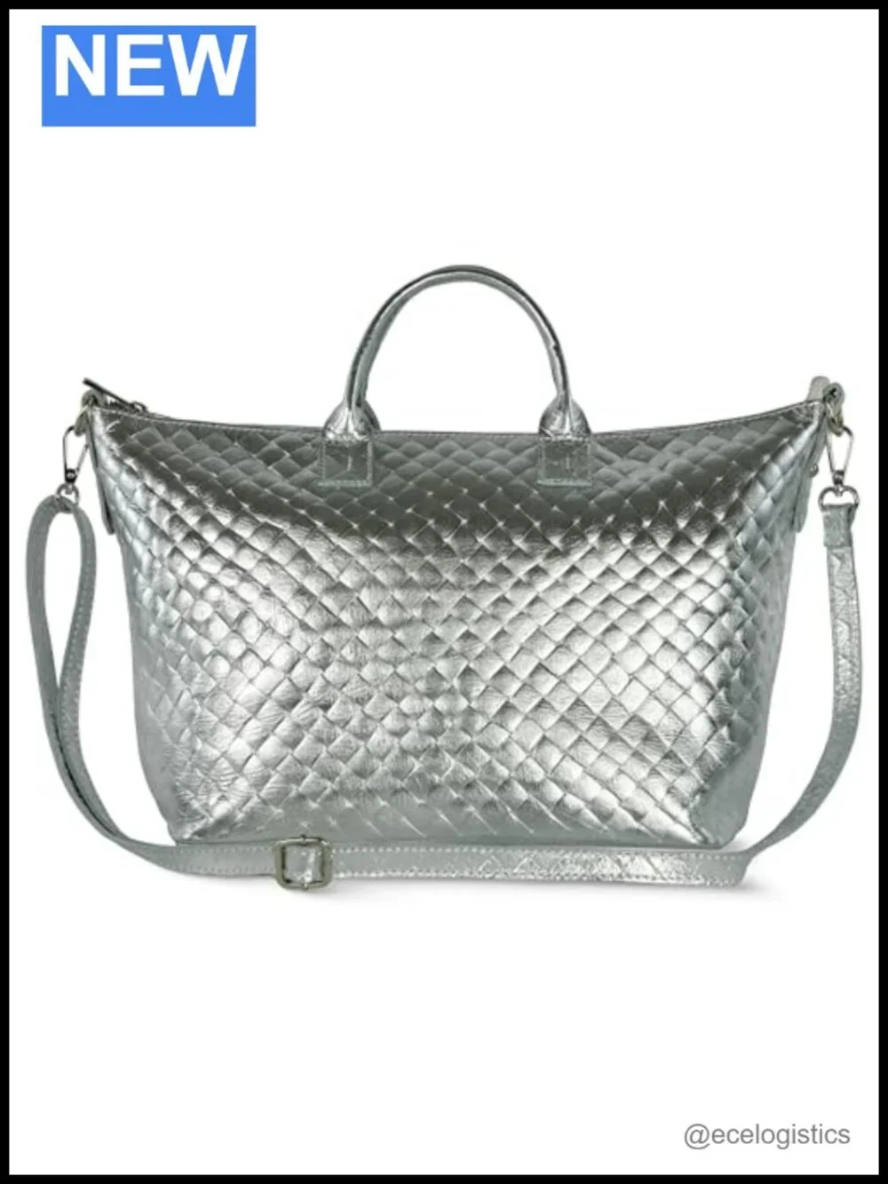 Genuine Suede Metallic Tote Bag Woven Finish Medium Daily Shoulder Handbag